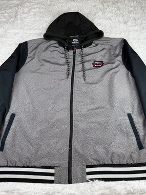 Ecko unltd men’s 3xl full zip hoodie jacket gray black chest logo streetwear Y2K
